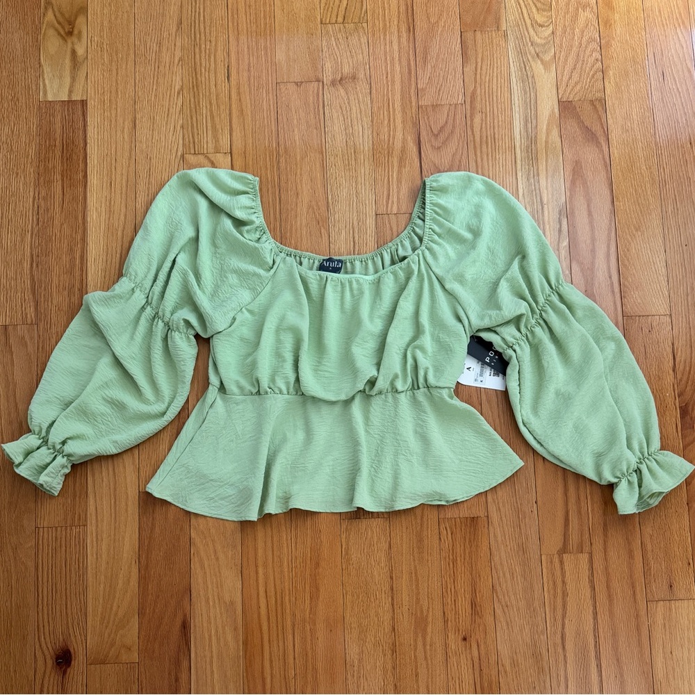Poof! Light Green Peplum Blouse